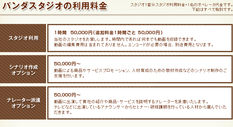 パンダスタジオの利用料金